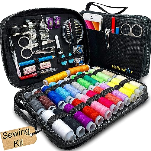 VelloStar Sewing Kit for Adults - Over 100 Sewing Supplies and Accessories - Needle and Thread Kit for Sewing - Hand Sewing Kit Basic for Small Fixes - Sewing Kit for Beginners for Travel Emergency