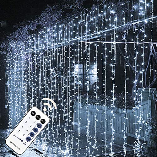 MAGGIFT 304 LED Curtain String Lights, 9.8 x 9.8 ft, 8 Modes Plug in Fairy String Light with Remote Control, Christmas, Backdrop for Indoor Outdoor Bedroom Window Wedding Party Decoration, Cool White