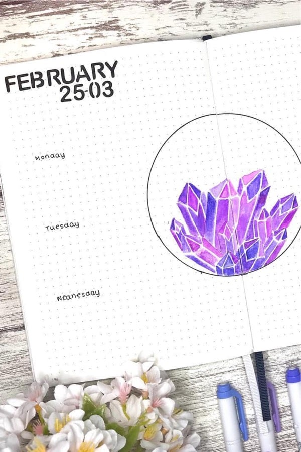 layout for weekly spread with crystal doodle