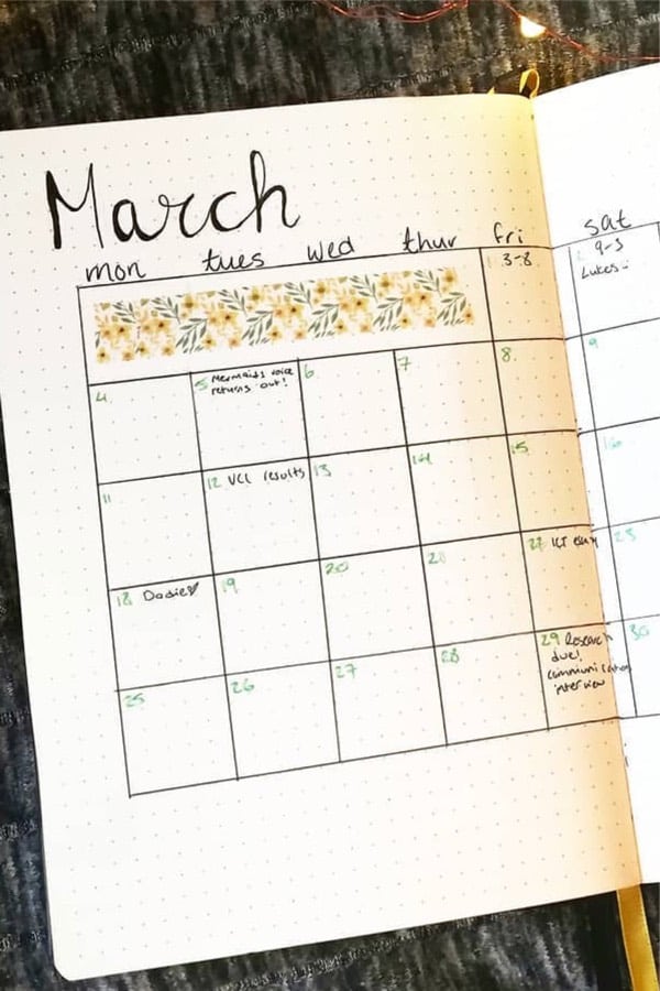 monthly bujo spread for march