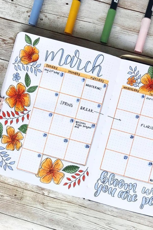 cute monthly spread for march