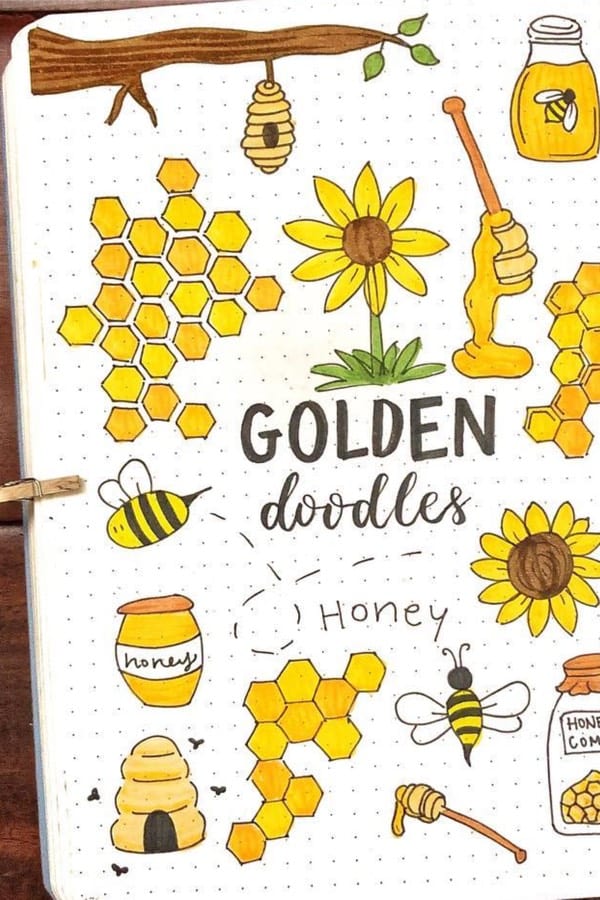 simple gold drawings for bullet journal