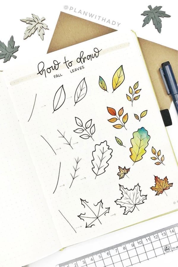 step by step drawing fall leaves
