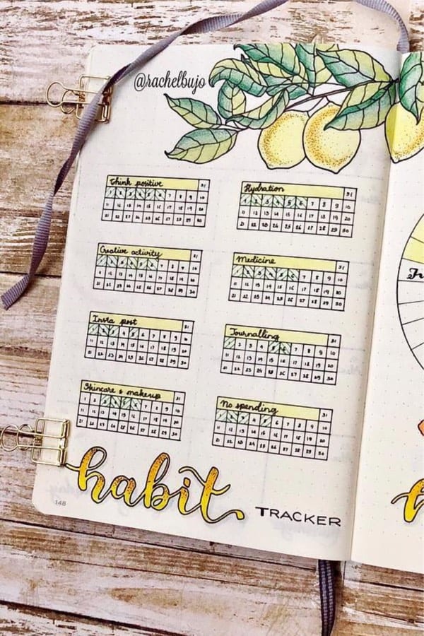 yellow themed habit tracker