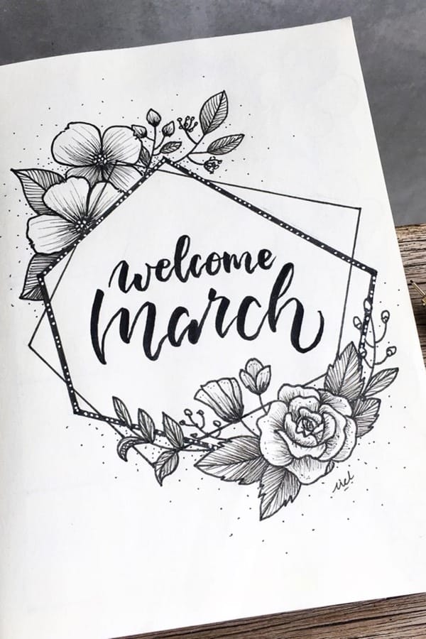 black and white cover page ideas for bujo