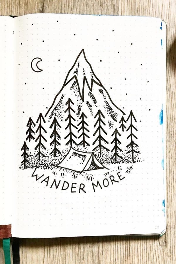 wanderlust bujo quote in black and white