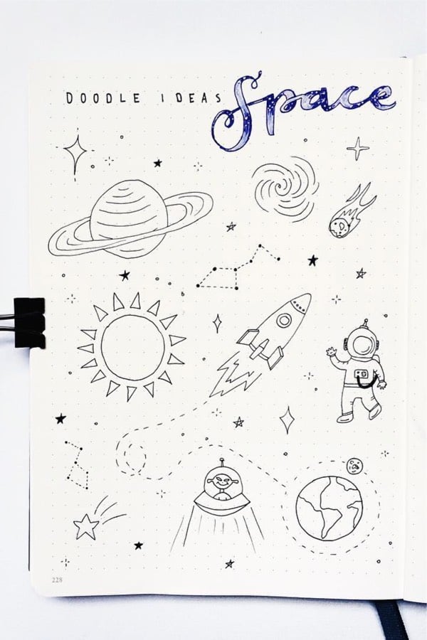 easy space drawings in planner