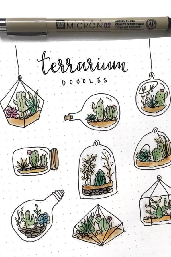 how to draw terrarium for bullet journal