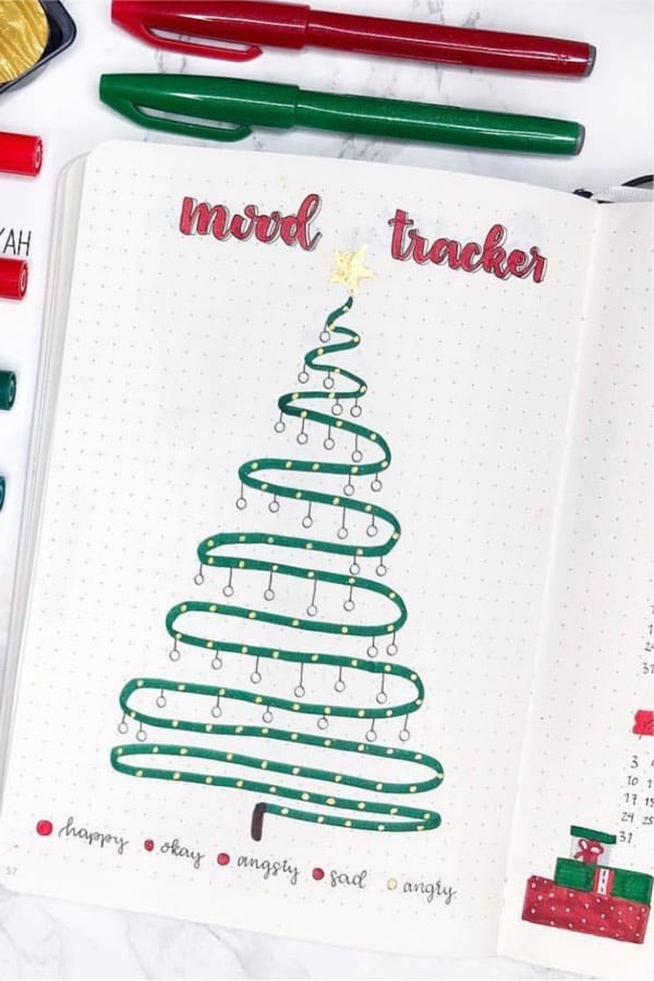 holiday feelings tracker in bullet journal
