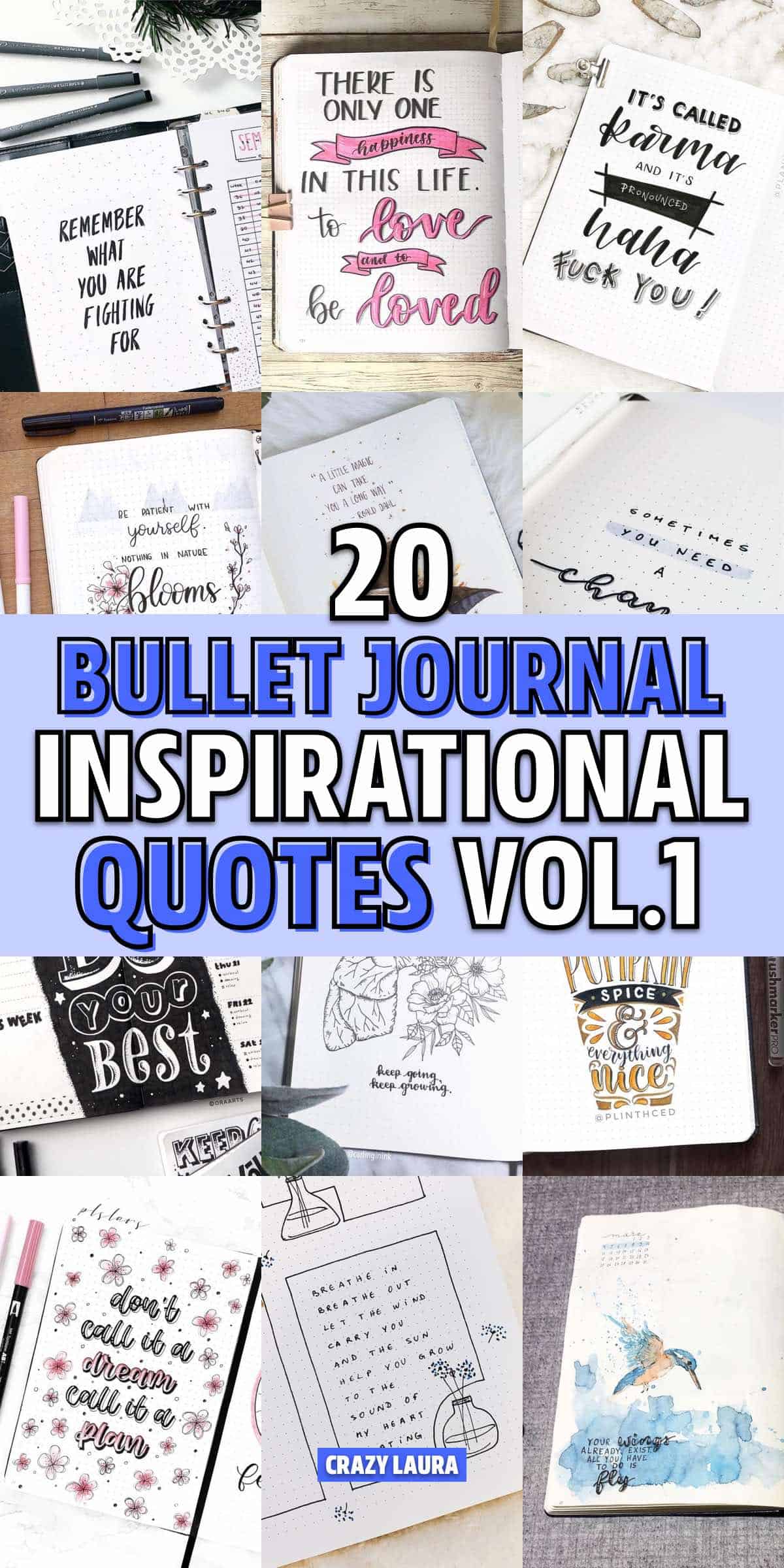 bullet journal spreads with quotes