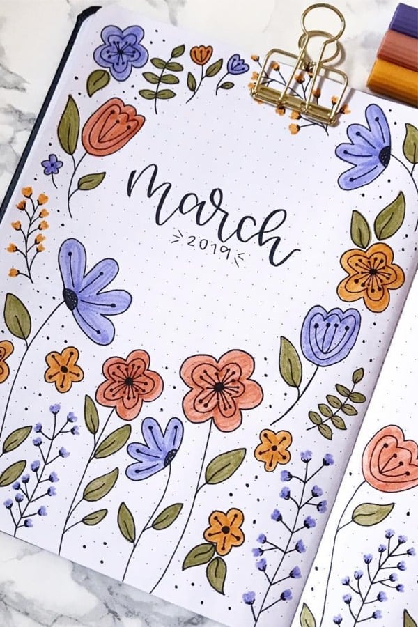 bullet journal monthly cover ideas for march