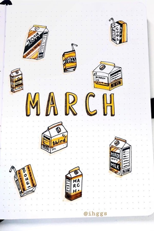 doodles on monthly bujo cover