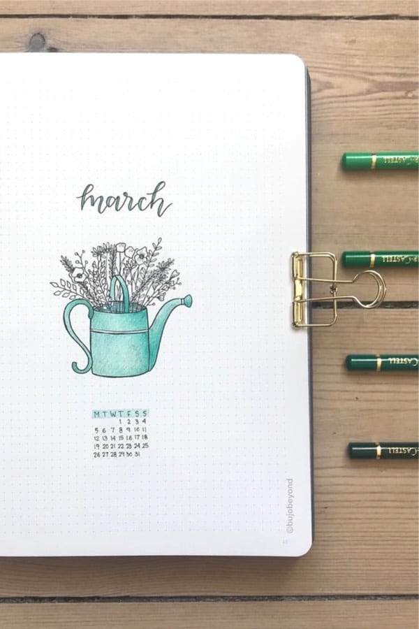 easy bujo monthly cover for march