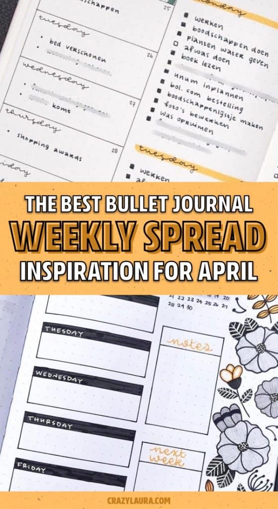 20 Adorable April Weekly Spreads For Bullet Journal Addicts - Crazy Laura