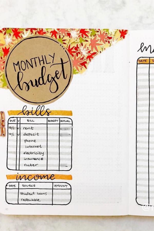 budget tracker for the month