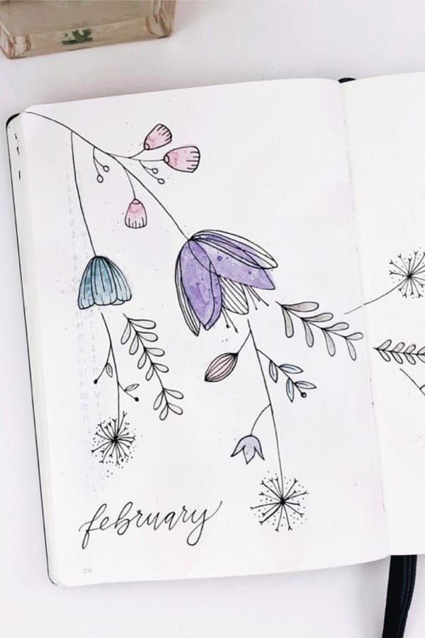 bujo cover page with flower drawing
