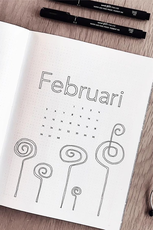 bujo minimalist cover for february