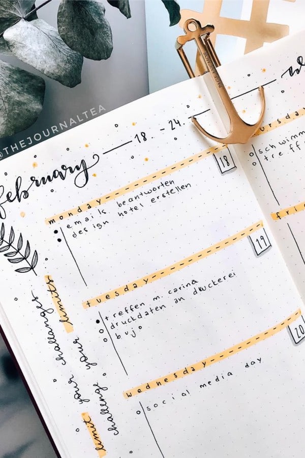 simple weekly layout for bullet journal