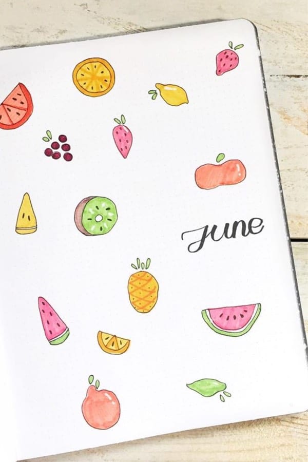 cover page with fruit doodles