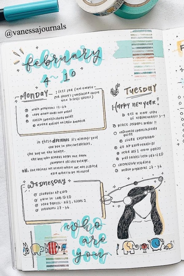 layout for weekly log in bullet journal