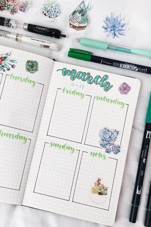 cute weekly spread for march