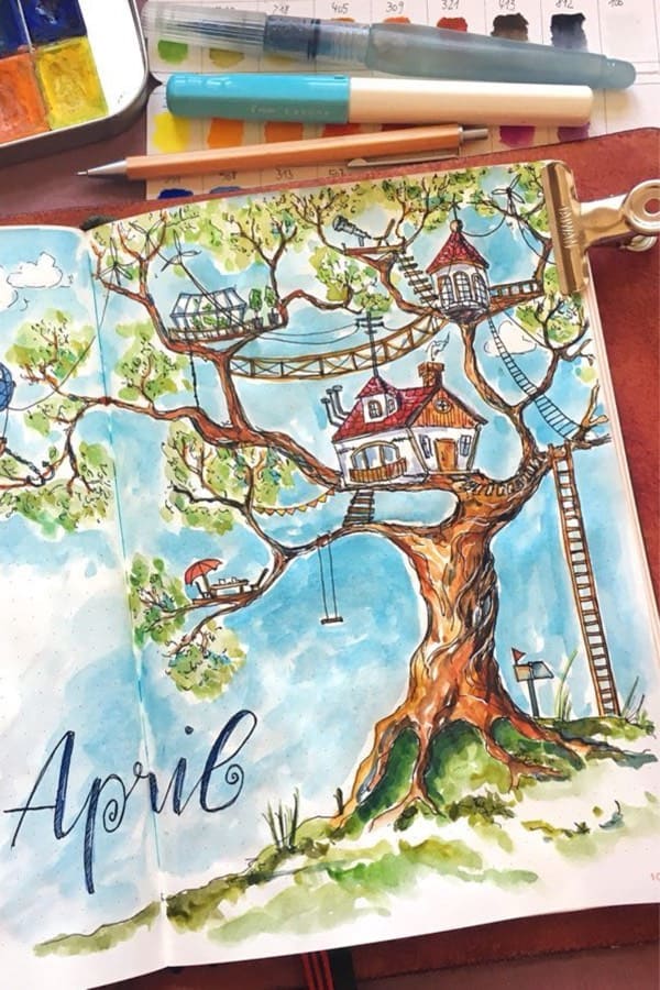 april cover with watercolor