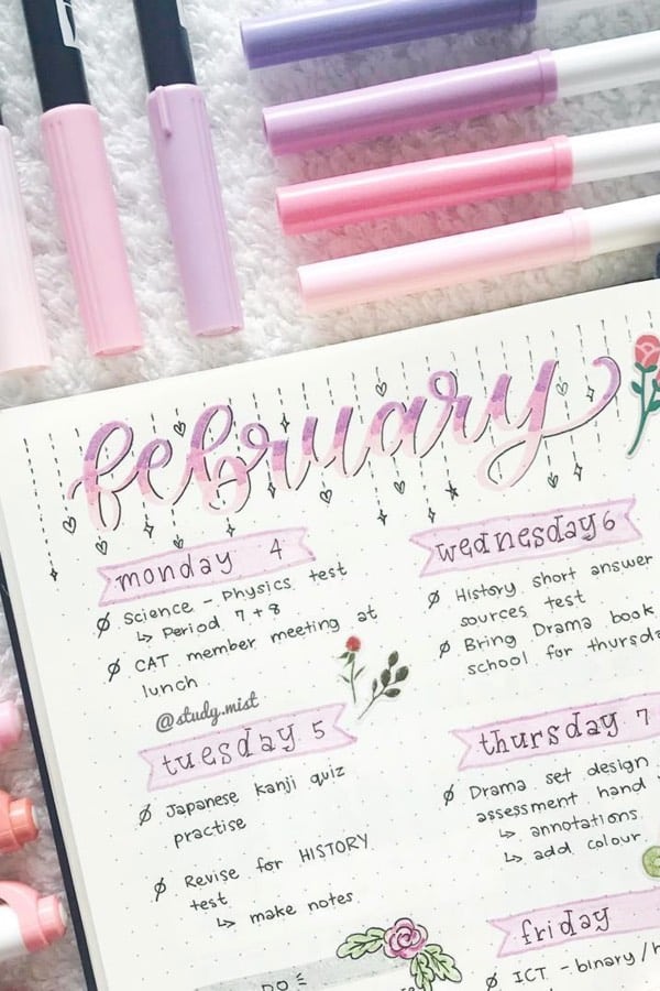 ideas for weekly spread with pink