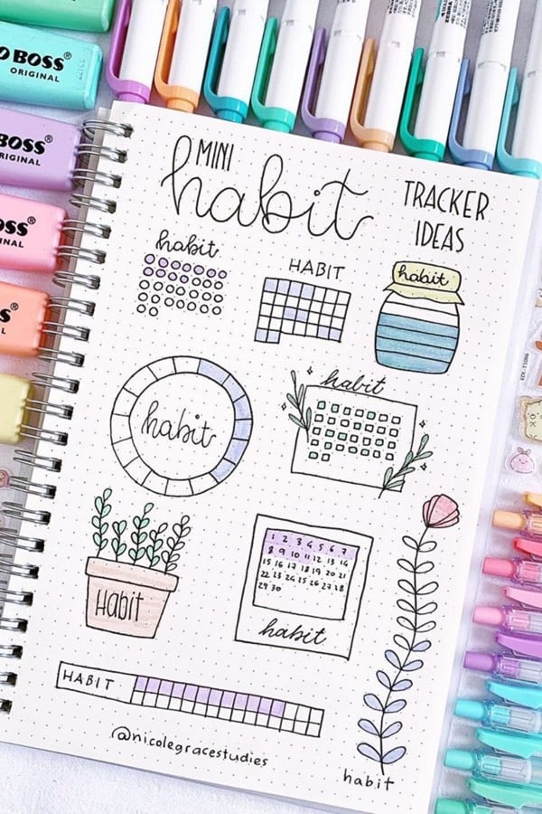 habit tracking pages with doodles
