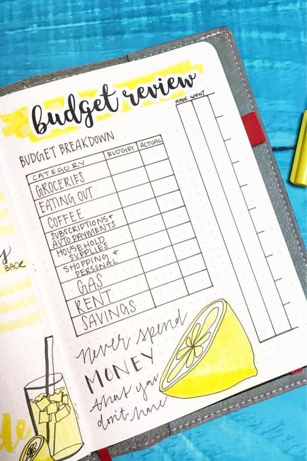 cute budget tracker in yellow