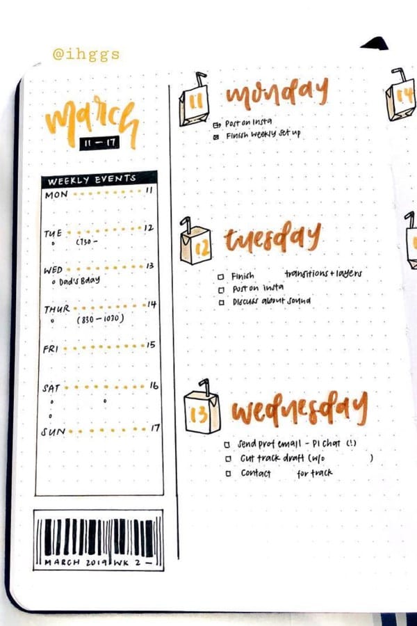march bullet journal weekly logs