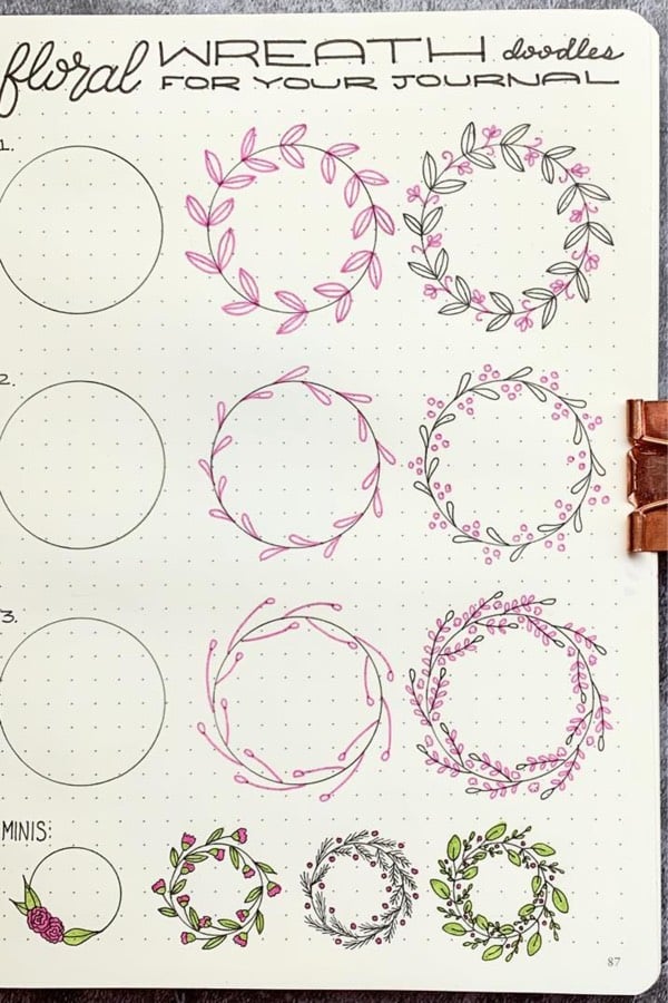 bujo wreath doodle guide