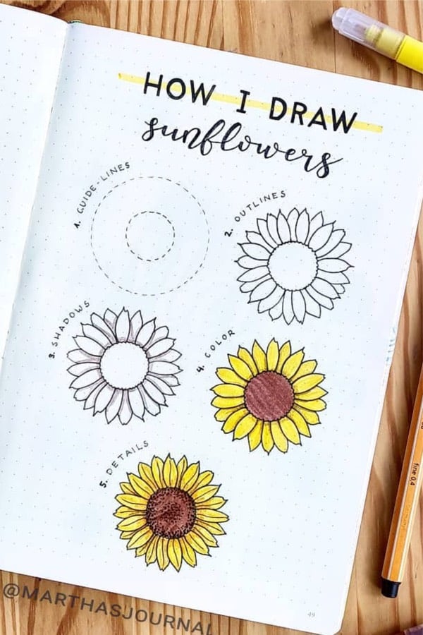 how to draw bujo sunflowers