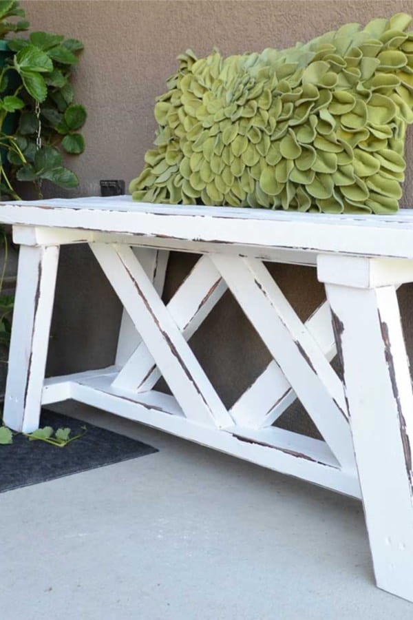 white distressed bench