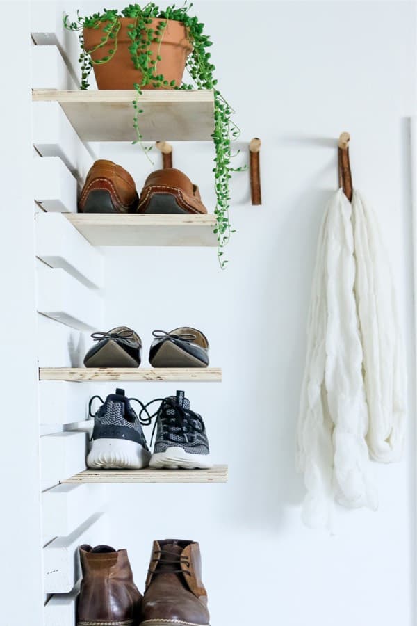 white shoe rack on wall