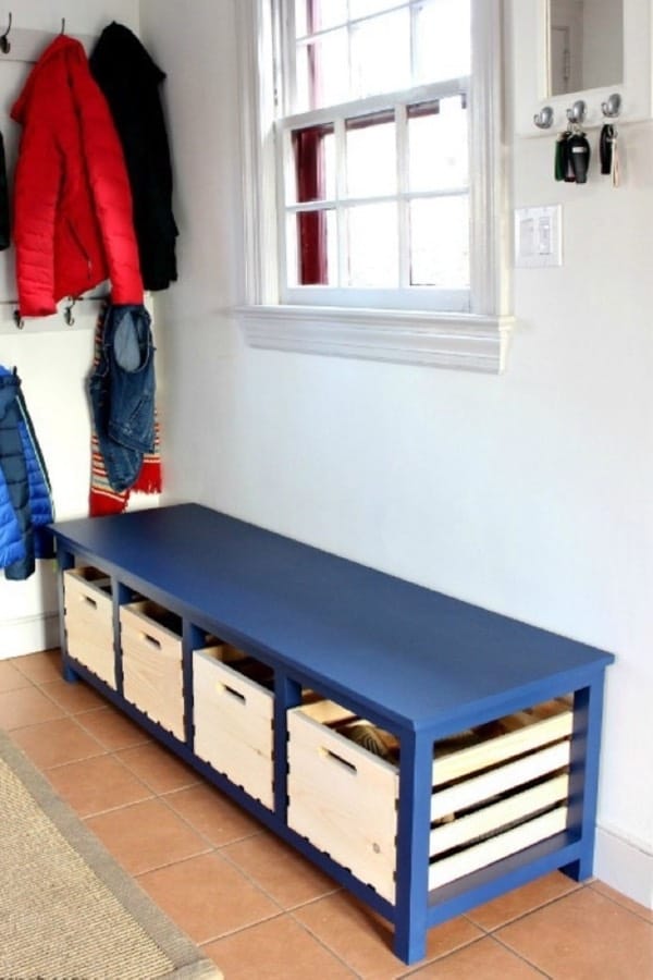 blue shoe storage bench