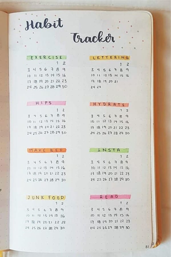 colorful habit tracker for june