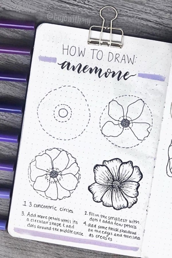 how to draw bujo flowers