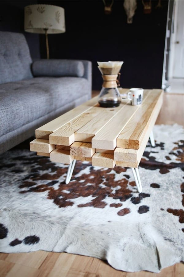 wood plank coffee table diy 