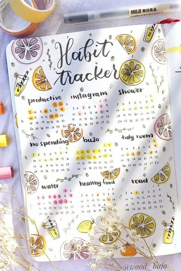 june habit tracker with lemons