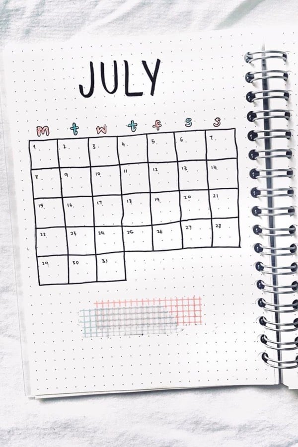 simple monthly layout for bujos