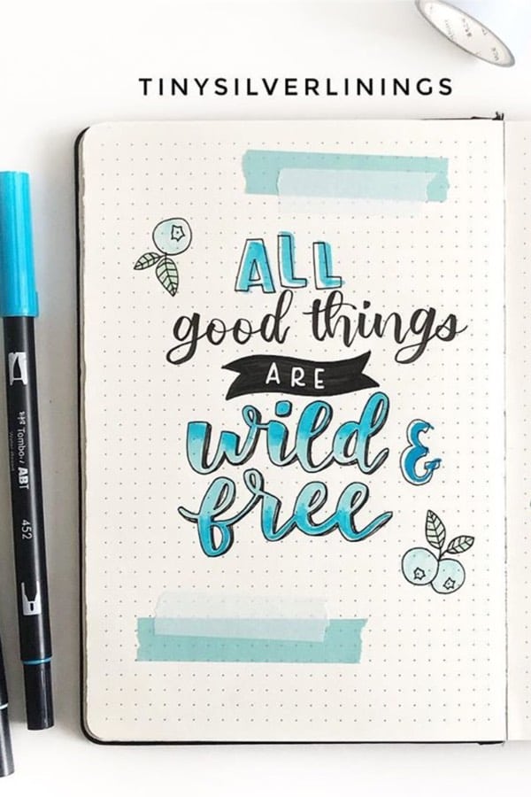 cute bujo quote with blue theme