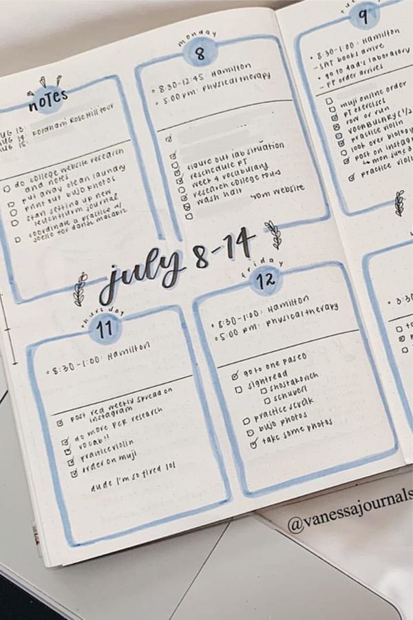 cute weekly spread with blue