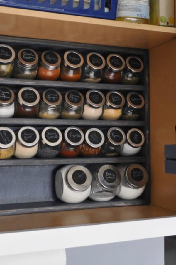 easy rustic spice storage in cabinet