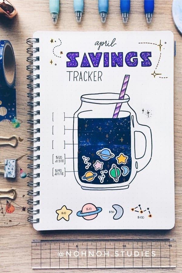 space theme savings tracker