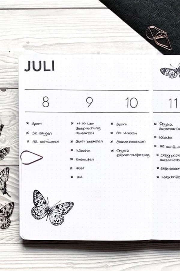 weekly spread with black butterfly