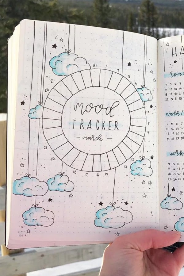 bujo theme with blue clouds