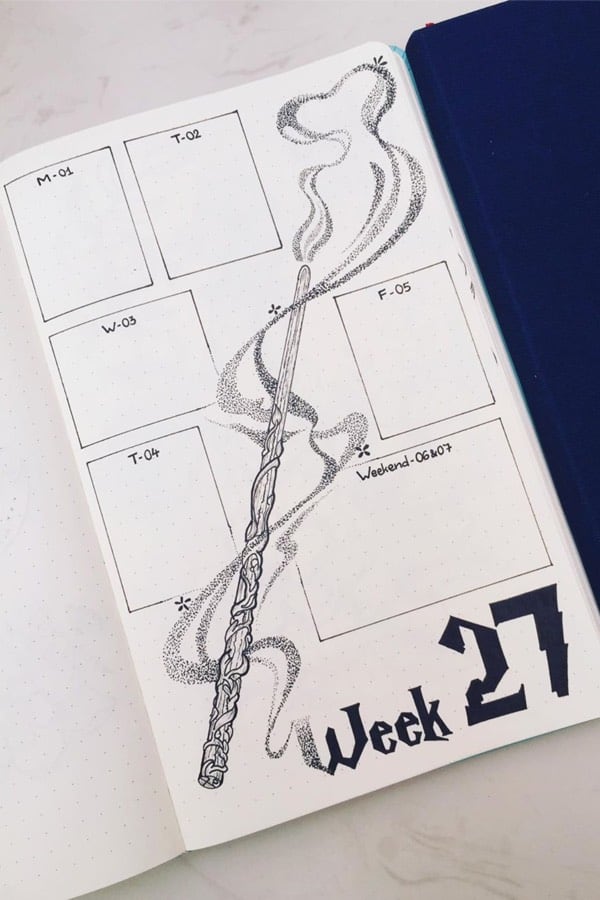 weekly spread with harry potter wand