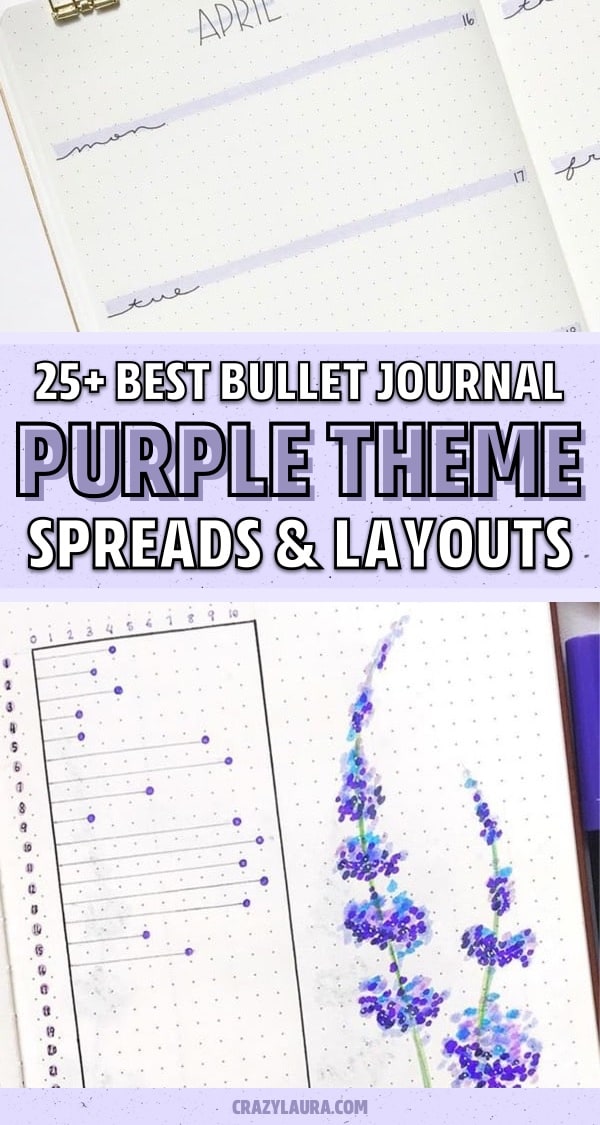 bullet journal layout with purple colors