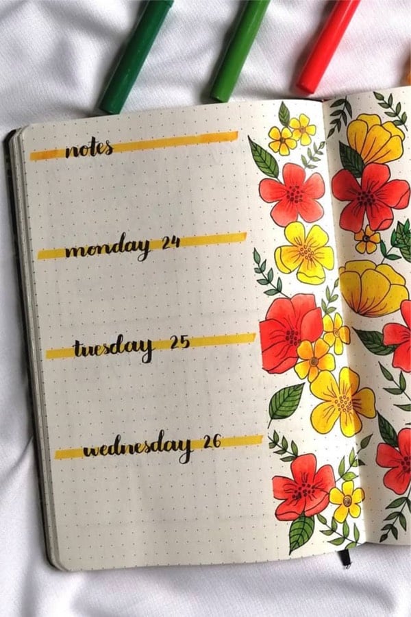cute weekly spread with floral patteren 
