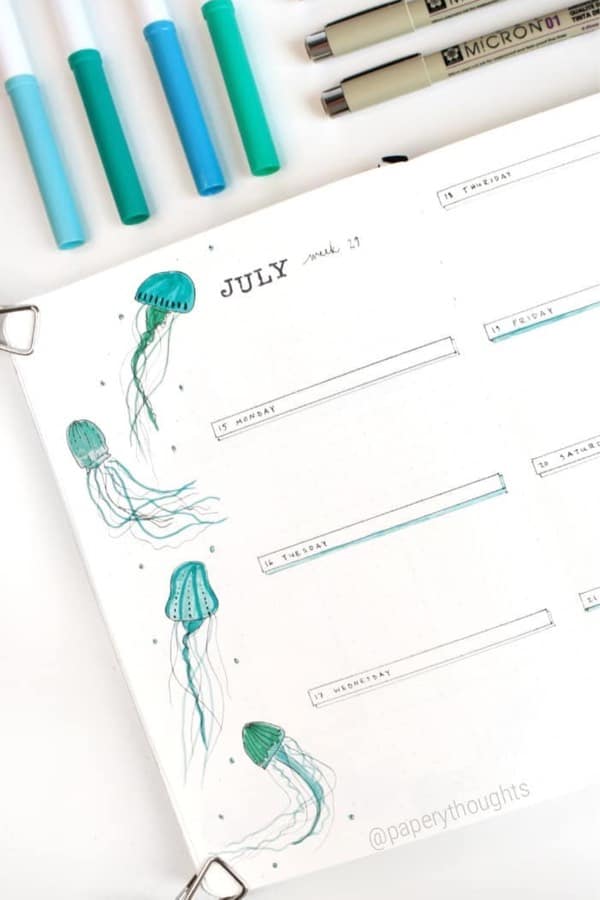 blue and green weekly spread ideas